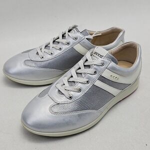 Ecco C561107 Silver Metallic Leather Spikeless Golf Shoes Womens 5.5 EU 36